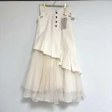라벨 에뛰드 턱 프릴 볼륨 튤 데님 스커트