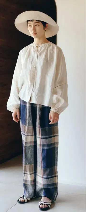 어반 리서치 도어스 린넨 체크 이지 팬츠