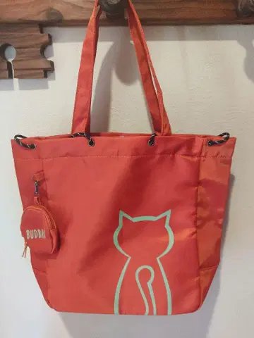 고양이 실루엣 에코백 오렌지