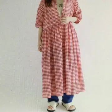 사만사 모스모스 스탠드 카라 깅엄 체크 원피스 F