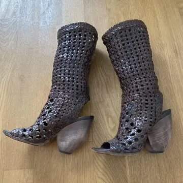 ELISANERO 부츠 패션 22cm 브라운 메쉬 가죽