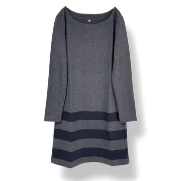 무인양품 MUJI 티셔츠 원피스 긴팔 그레이 보더 심플 M