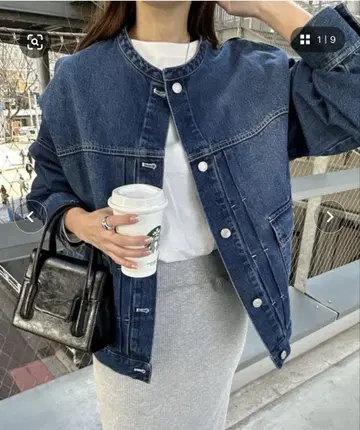 andme 오버 사이즈 노카라 데님 트윌 자켓 M