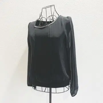아베베 블라우스 S 블랙 쉬폰 비즈 비침 고급스러운 페미닌 청순
