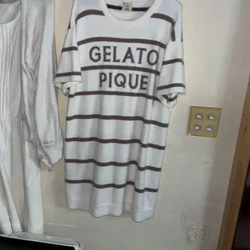 GELATO PIQUE 반팔 니트 원피스 화이트/브라운 새상품
