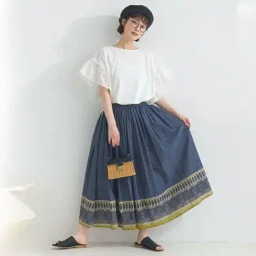 Lupilien 루피리안 페이즐리 개더 스커트 인도 면 블루