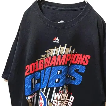 MLB 시카고 컵스 월드 시리즈 빅 로고 티셔츠 블랙 검정 L 구제 의류