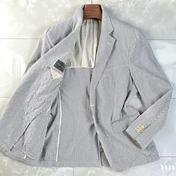 XL 상당 페라가모 테일러드 자켓 시어서커 스트라이프 백 오픈 화이트
