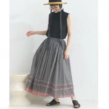 Lupilien 루피리안 페이즐리 개더 스커트 인도 면 차콜