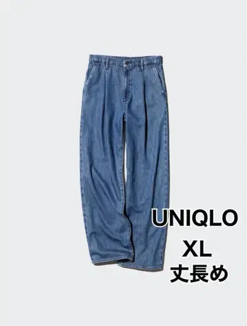 유니클로 드레이프 데님 턱 팬츠 긴 길이 78.5cm XL 블루