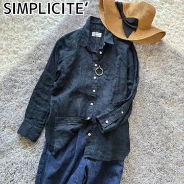 SIMPLICITE 심플리시떼 셔츠 린넨 100% 네이비 긴팔