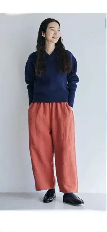 나카가와 마사시치 상점 두꺼운 원단의 린넨 와이드 팬츠, 붉은 매실