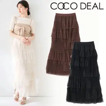 COCO DEAL 아지메 플리츠 티어드 얇은 명주 스커트