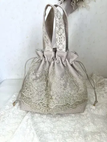 자수 복조리 백 자수 리본 자수 원단 인조 가죽 코드 핸드메이드