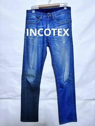 INCOTEX 블루 스트레이트 데님 소가죽 택 셀비지