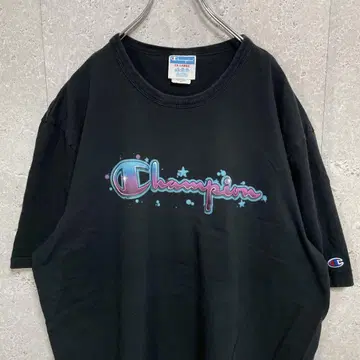 챔피온 빅 로고 프린트 블랙 오버 사이즈 티셔츠 2XL