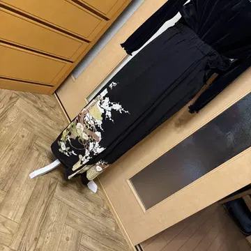 26 실크 블랙 전통 예복 기모노 리메이크 꽃무늬 롱 스커트 블랙