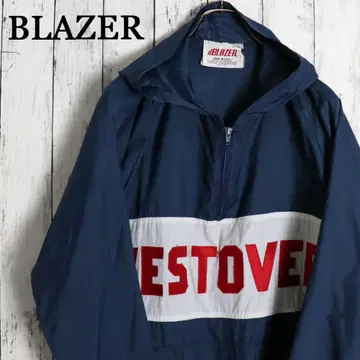 USA제 BLAZER 빅 로고 바이컬러 하프 지퍼 나일론 후드티 끈 포함