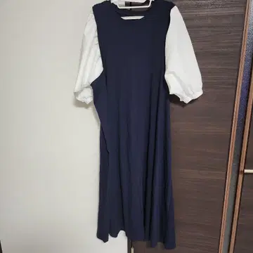 A Happy Marilyn 벌룬 슬리브 네이비 롱 원피스 빅 사이즈
