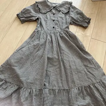 m petit 깅엄 체크 반팔 원피스