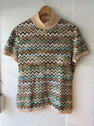MISSONI 이탈리아제 멀티 컬러 레이스 반팔 니트 48