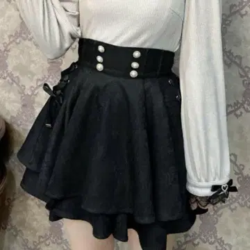 ROJITA 전체 레이스 사이드 레이스업 미니 스커트 치마바지 블랙 검정