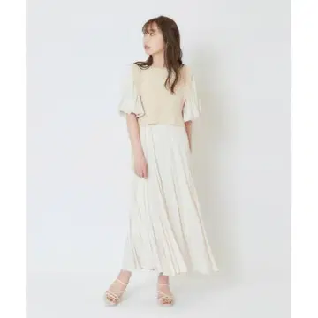 숏 니트 베스트 벌룬 슬리브 원피스