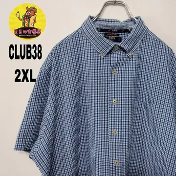 USA 구제 의류 CLUB38 반팔 버튼 셔츠 2XL 블루 화이트 체크