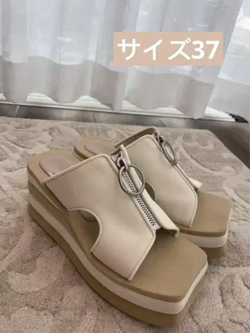스텔라 맥카트니 지퍼 베이지 통굽 샌들 37