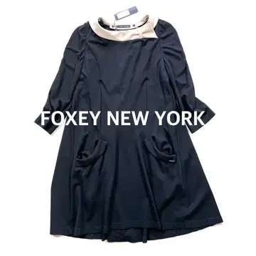 택 포함 새상품 FOXEY NEW YORK 바이컬러 카라 탈부착 원피스