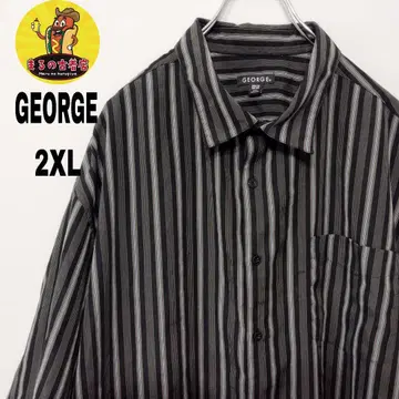 USA 구제 의류 GEORGE 반팔 버튼 셔츠 2XL 블랙 베이지