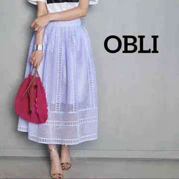 컨디션 최상] OBLI 레이스 플레어 스커트 라이트 퍼플
