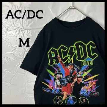 밴드 티셔츠 AC/DC AC/DC 밴 티 구제 의류 라이브 투어 블랙