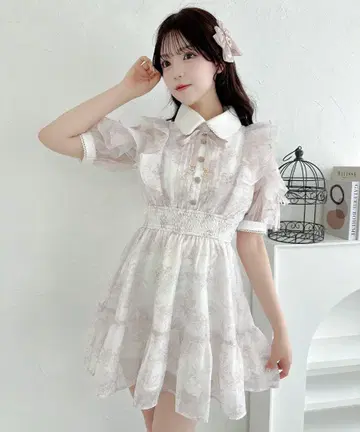 ROJITA 꽃무늬 반팔 미니 원피스 핑크