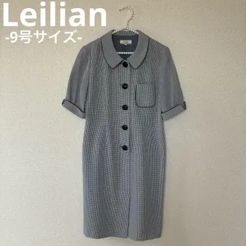 Leilian 레리안 체크 기하학 올 패턴 버튼 원피스 9호 포멀