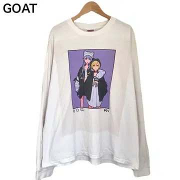 GOAT 긴팔 티셔츠 롱T 헤이세이 갸루 y2k 90s 프린트 화이트