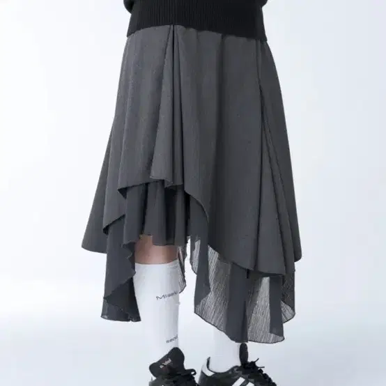 ★ MISEKI SEOUL★ Unbalanced layers midi skirt CHARCOAL MSK Miseki seoul】Unbalanced layered skirt | OUR BRAND,Miseki