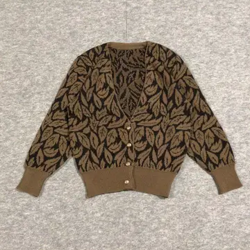 Vintage 가디건 브라운 울 올 패턴 골드 버튼 070407