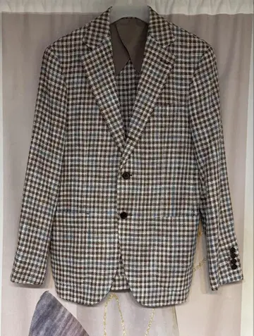 어반 리서치 코튼 린넨 실크 하운드투스 체크 자수 테일러드 자켓