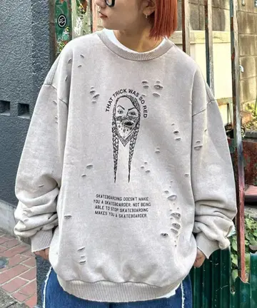 SOUNDS GOOOOD 빈티지풍 데미지 프린트 맨투맨