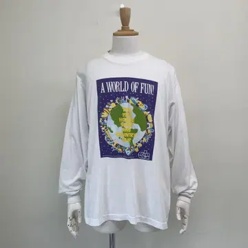 90s 지구 아트 긴팔 티셔츠 구제 의류 빈티지 화이트 화이트 롱 T