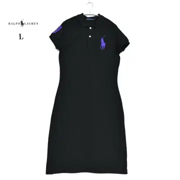 랄프 로렌 롱 피케 셔츠 원피스 빅 포니 넘버 3 블랙 L