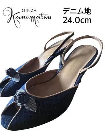 GINZA Kanematsu 데님 오픈토 하이힐 24.0cm