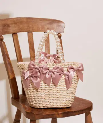 Maison de FLEUR 펄 핸들 메이즈 리본 바스켓 백 핑크