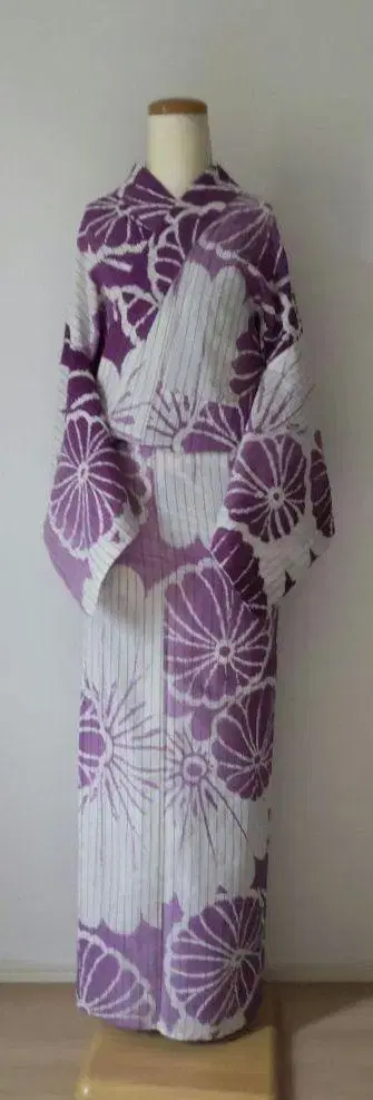 산카츠 염색 큰 꽃무늬 면 린넨 유카타