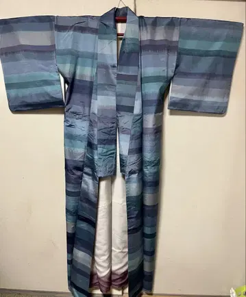 이중 기모노 블루 순수 실크