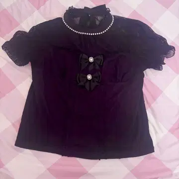LIZLISA 펄 리본 레이스 탑 블랙