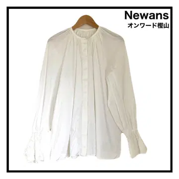 Newans 온워드 카시야마 볼륨 소매 코튼 셔츠 블라우스 화이트