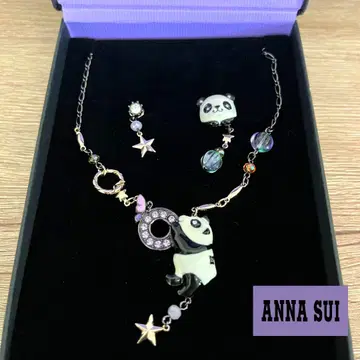 ANNA SUI 팬더 모티브 목걸이 & 귀걸이 세트 나비 별