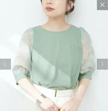 오팔 소매 절개 사슴 무늬 탑 민트 내추럴 꾸뛰르